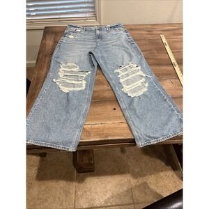 American Eagle Curvy Super High-Rise Baggy Straight StretchJeans 16 Short NWT